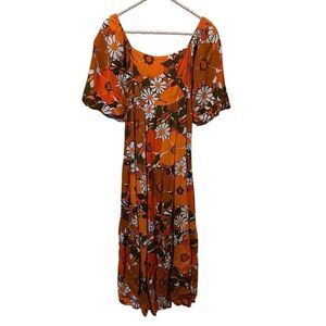 Faithfull The Brand Kiona Tiered boho Poplin Midi Dress Floral peasant small